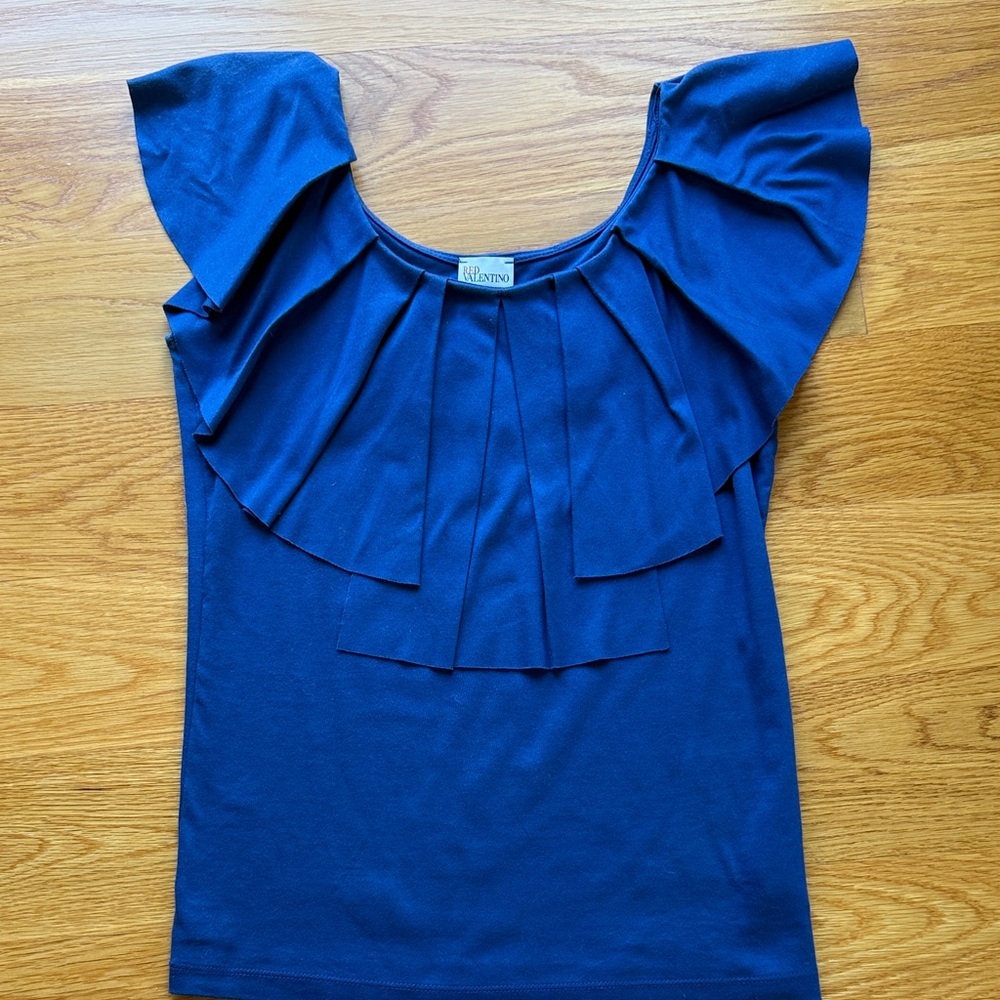 RED Valentino Blue Ruffle Blouse